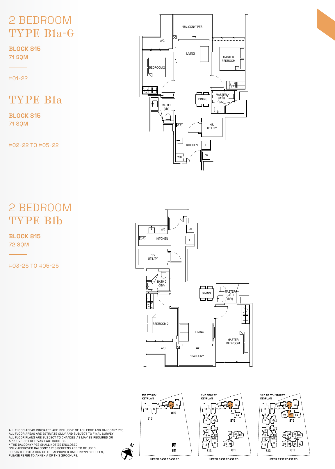 Types B1a and B1b · 2-Bedroom · 764 and 775 sqft