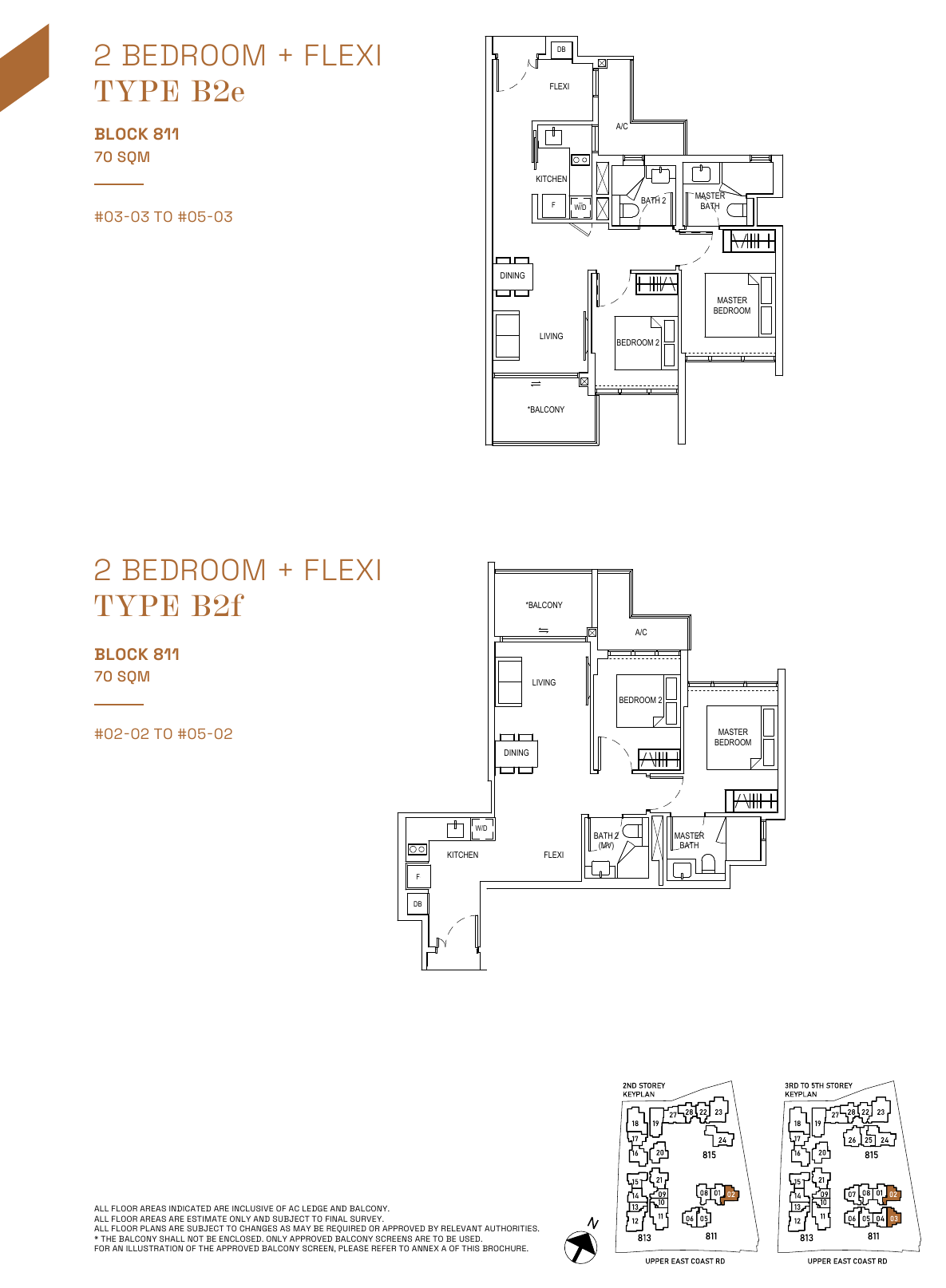 Types B2e and B2f · 2-Bedroom + Flexi