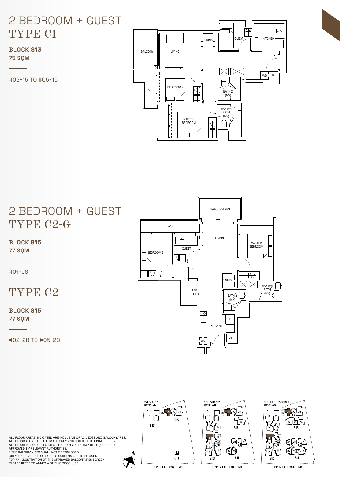 Types C1 and C2 · 2-Bedroom + Guest